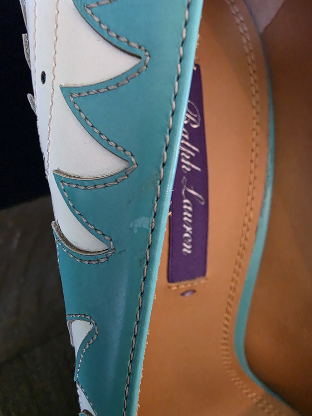 Ralph Lauren Made In Italy Celia Western Pumps Aqua Cream Leather - EU 39 US 8 - Picture 8 of 16